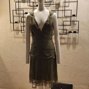 Beautiful Olive Green Ruched Mini Dress